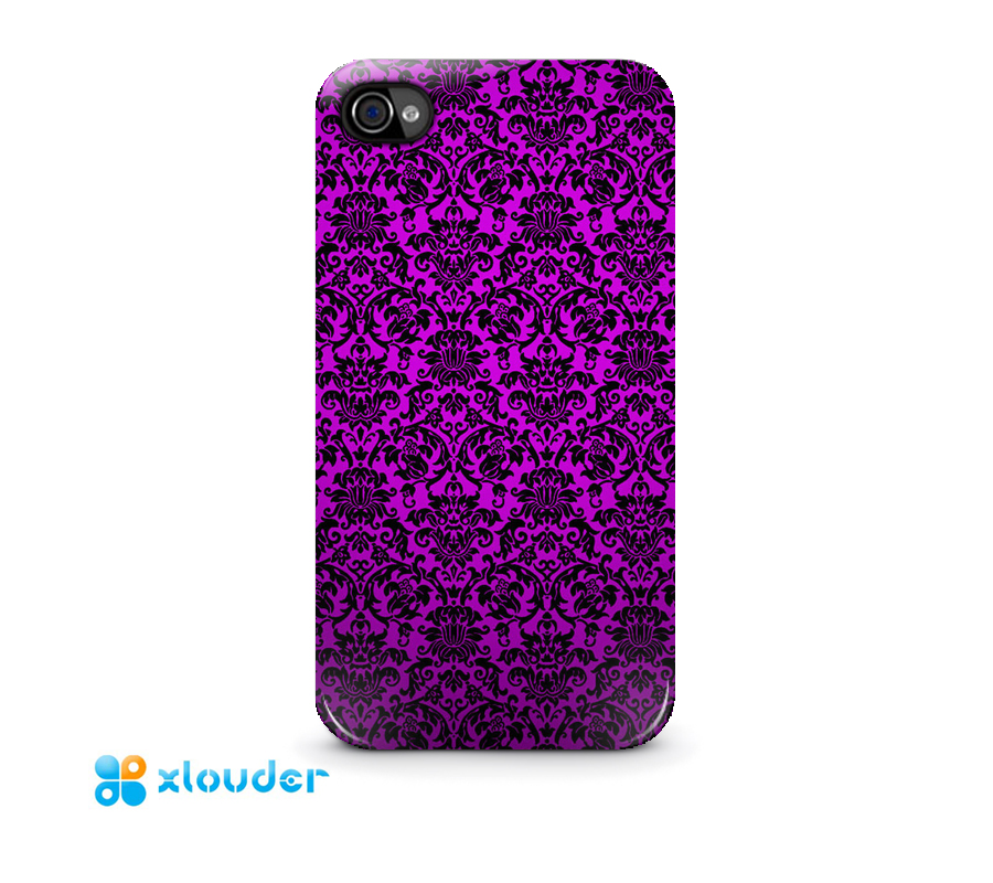 Iphone 4 / 4s Case Cover And Iphone 5 / 5s Case Cover - Black Design Motive On Purple Glossy